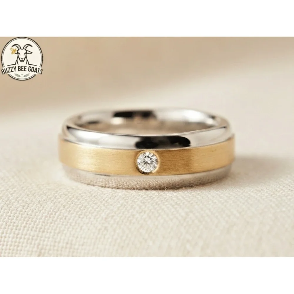 Stainless Steel and 10K gold mensWedding Band with Diamond  7mmWidth  Mens SZ 12